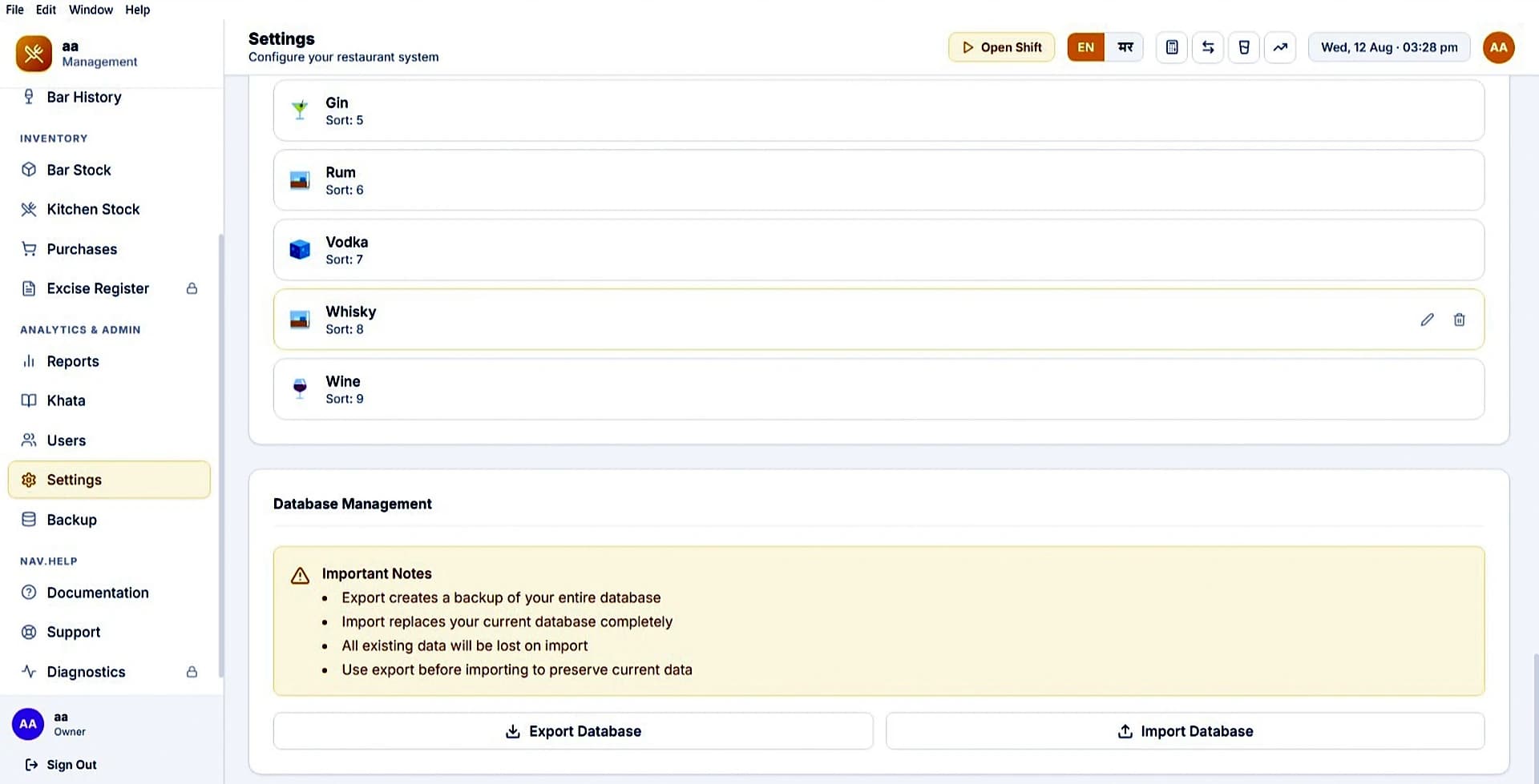 HotelBarDost backup management with dual-location backups and restore